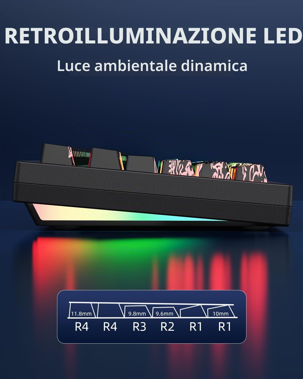 ZORNHER Tastiera meccanica da gioco wireless ZH870, tastiera nera con suono cremoso personalizzato all'80% con lucentezza, tasti Kanagawa IMD PBT, interruttori lineari pre-lubrificati, sostituibile a