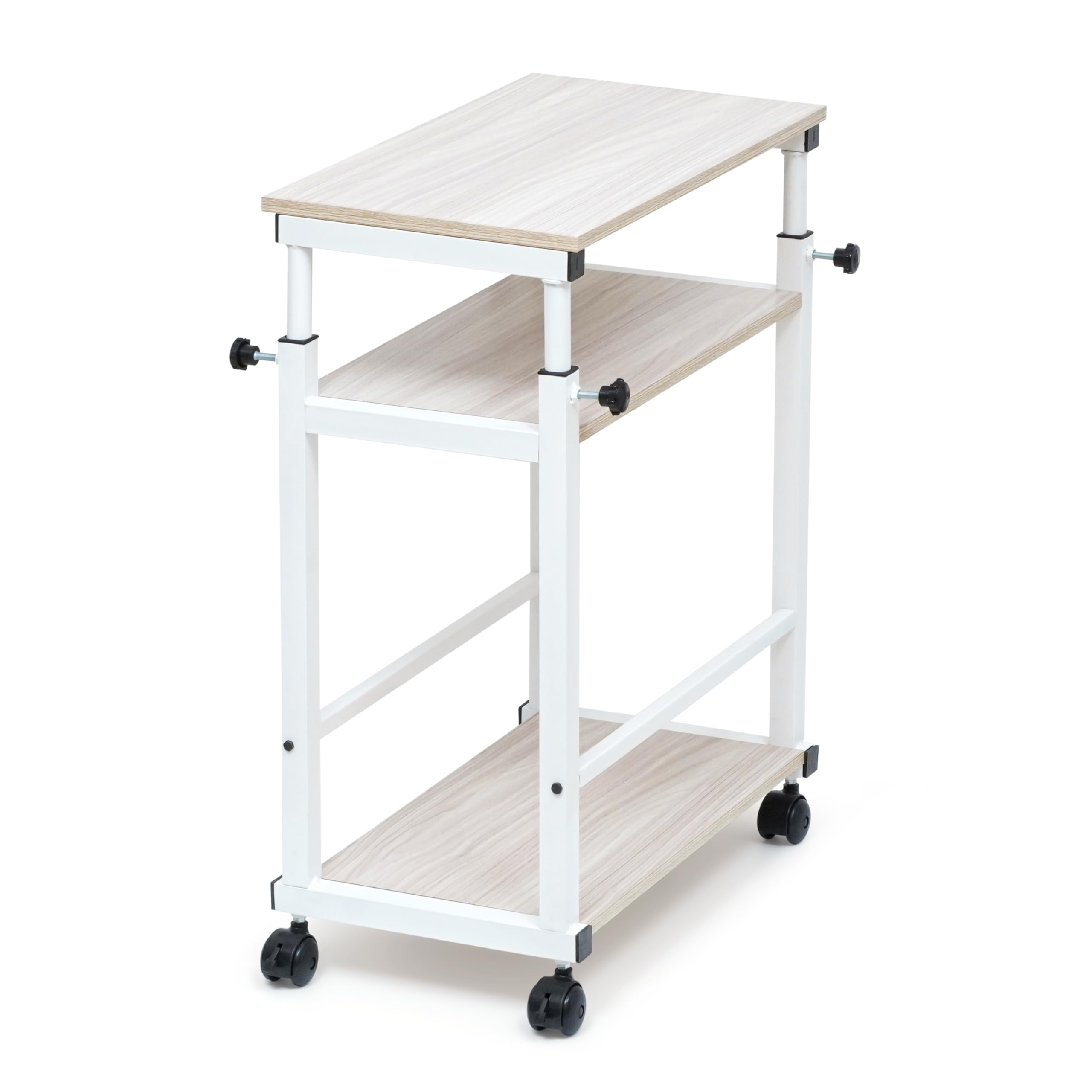 Livzing 3 Tier Height Adjustable Computer Tower Stand Under Desk Printer Holder Cart with Rolling Wheels Metal CPU Stand Mobile PC Stand with Locking Caster Suitable for Office Home-White