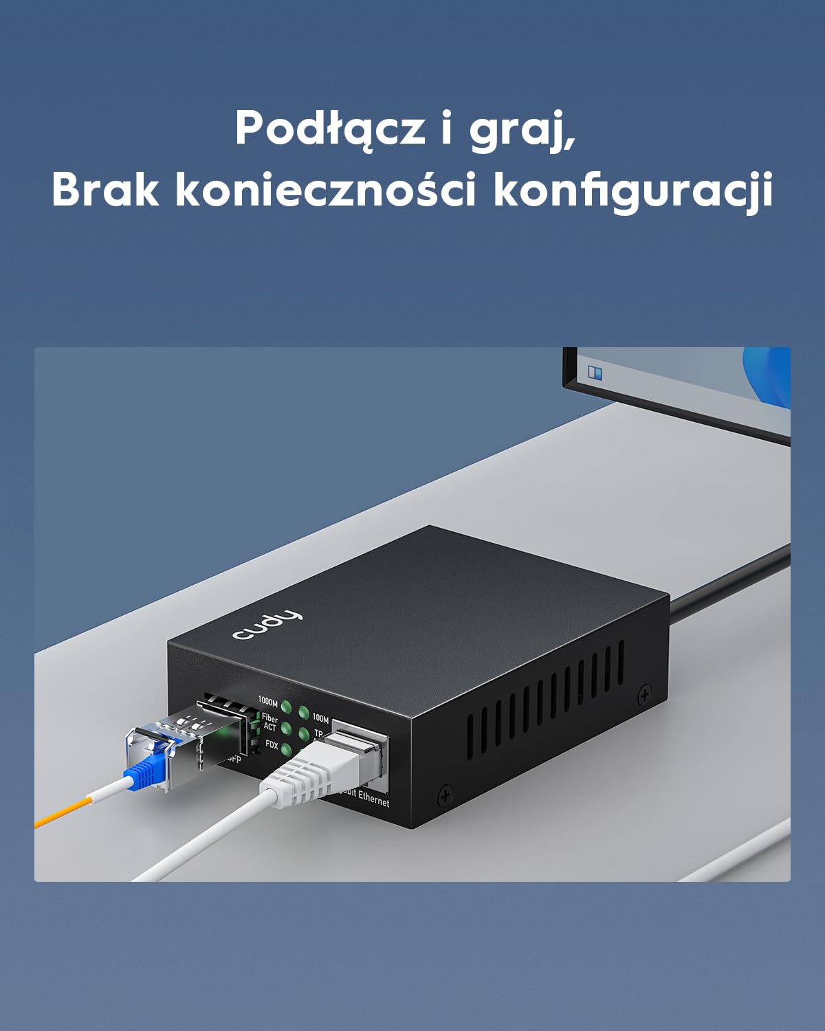 Cudy MC220 konwerter mediów Gigabit Ethernet, 10/100/1000 Mbps Gigabit Ethernet RJ45-do SFP do Gigabit, obsługa modułu 1000BASE-SX/LH-SFP-Mini-GBIC, modem z włókna szklanego