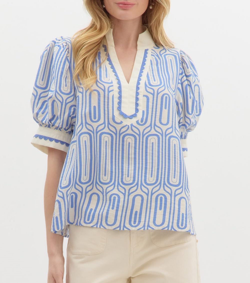 Women Boho Short Sleeve Shirt Ruffle Sleeve V Neck Blouse Top Cute Floral Printed Loose Peplum Babydoll Tops