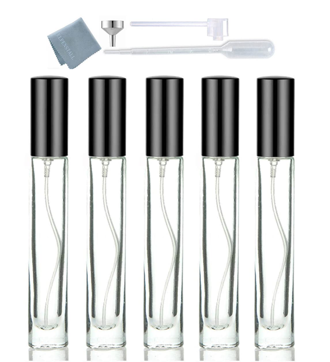 Elfenstall - 5pcs 10ml 1/3oz Black Silver Metal Spray Bottle Refill Perfume Hydrating Fragrance Fine Mist Atomizer Cosmetic Container Round Tube Party Makeup Tool Travel Gift Sample