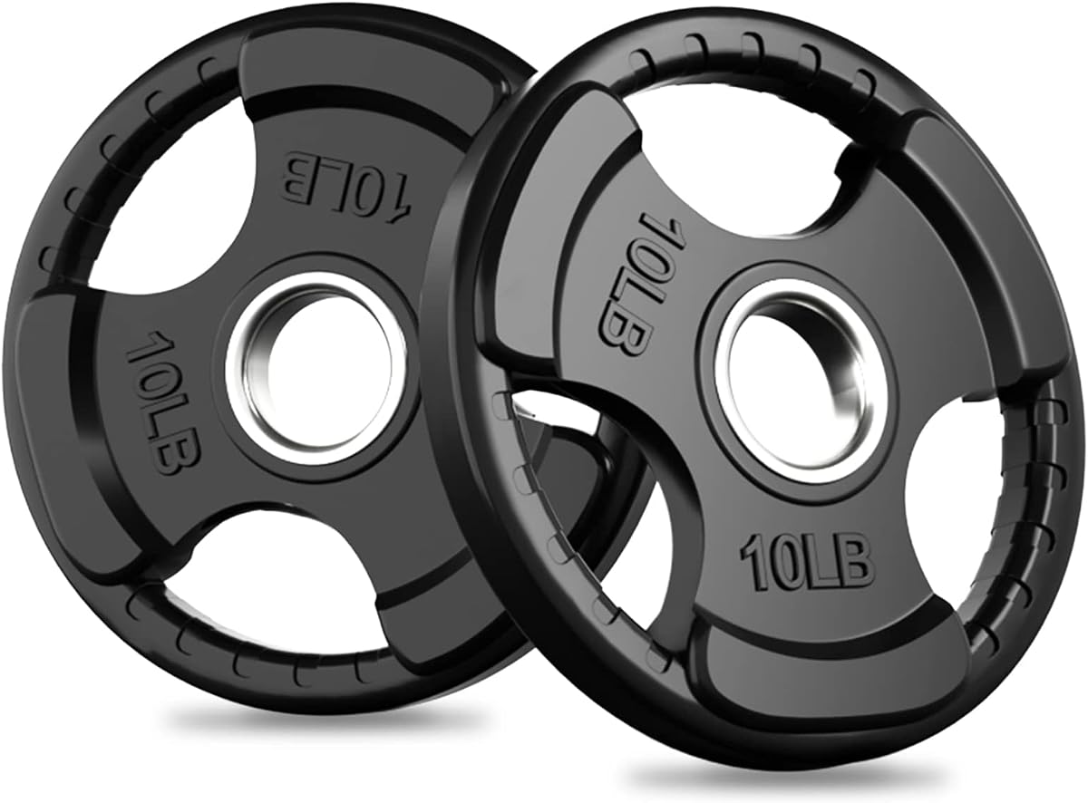 RitFit Olympic Rubber Grip Weight Plates, 2-Inch Barbell Set | Solid Iron Core, Rubber Coated, 2-Inch Olympic Bar Compatible, 3-Hole Grip, 2.5LB to 45LB Weight Options