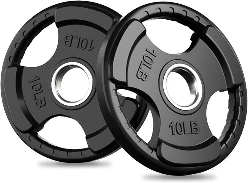 RitFit Olympic Rubber Grip Weight Plates, 2-Inch Barbell Set | Solid Iron Core, Rubber Coated, 2-Inch Olympic Bar Compatible, 3-Hole Grip, 2.5LB to 45LB Weight Options