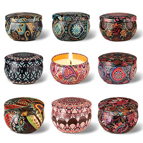 Hausware 9 x 2.2 Ounces Strongly Scented Candle Gift Set, Pure Soy Wax Aromatherapy Candles Essential Oils for Home and Women