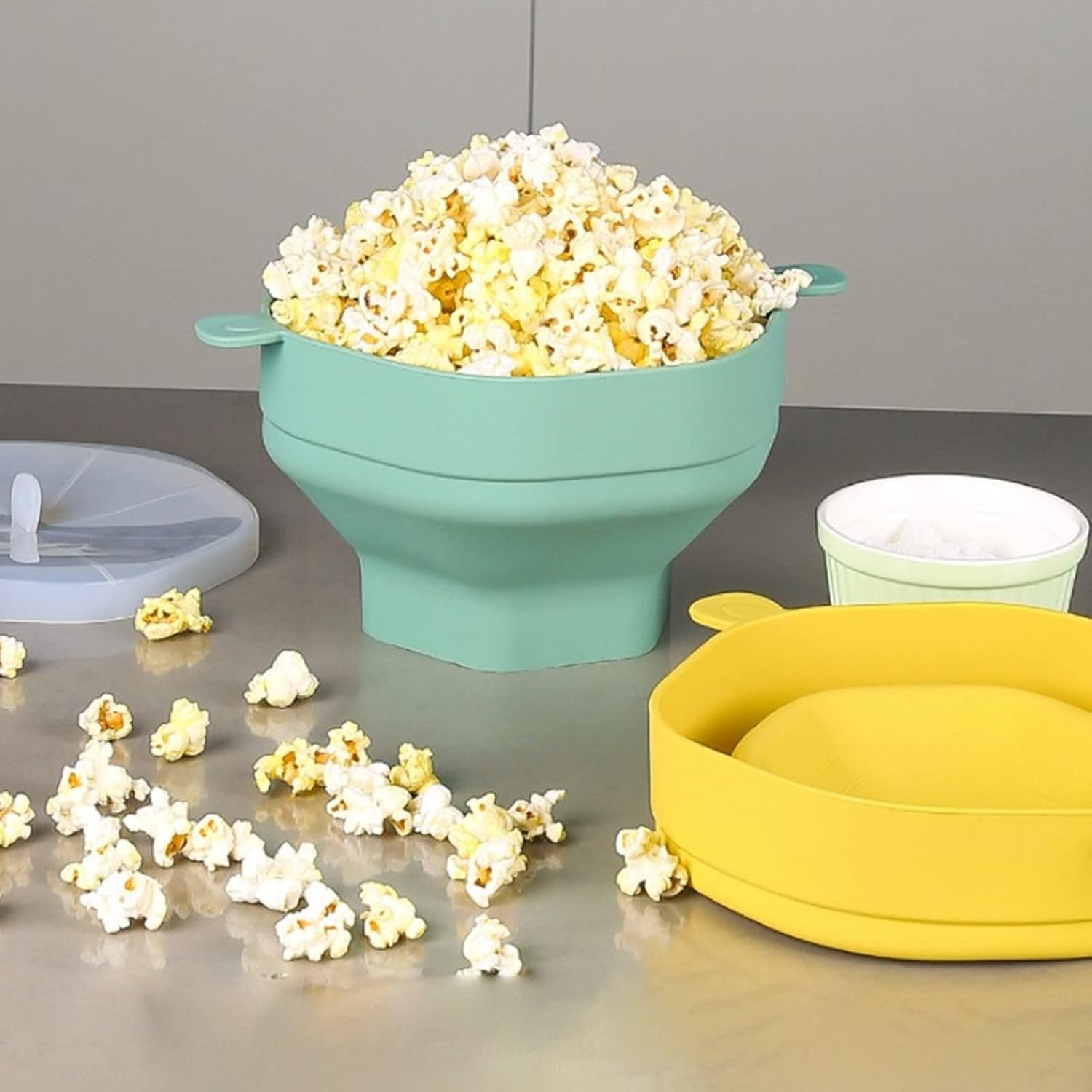 Green Microwave Popcorn Popper Machine, Silicone Popcorn