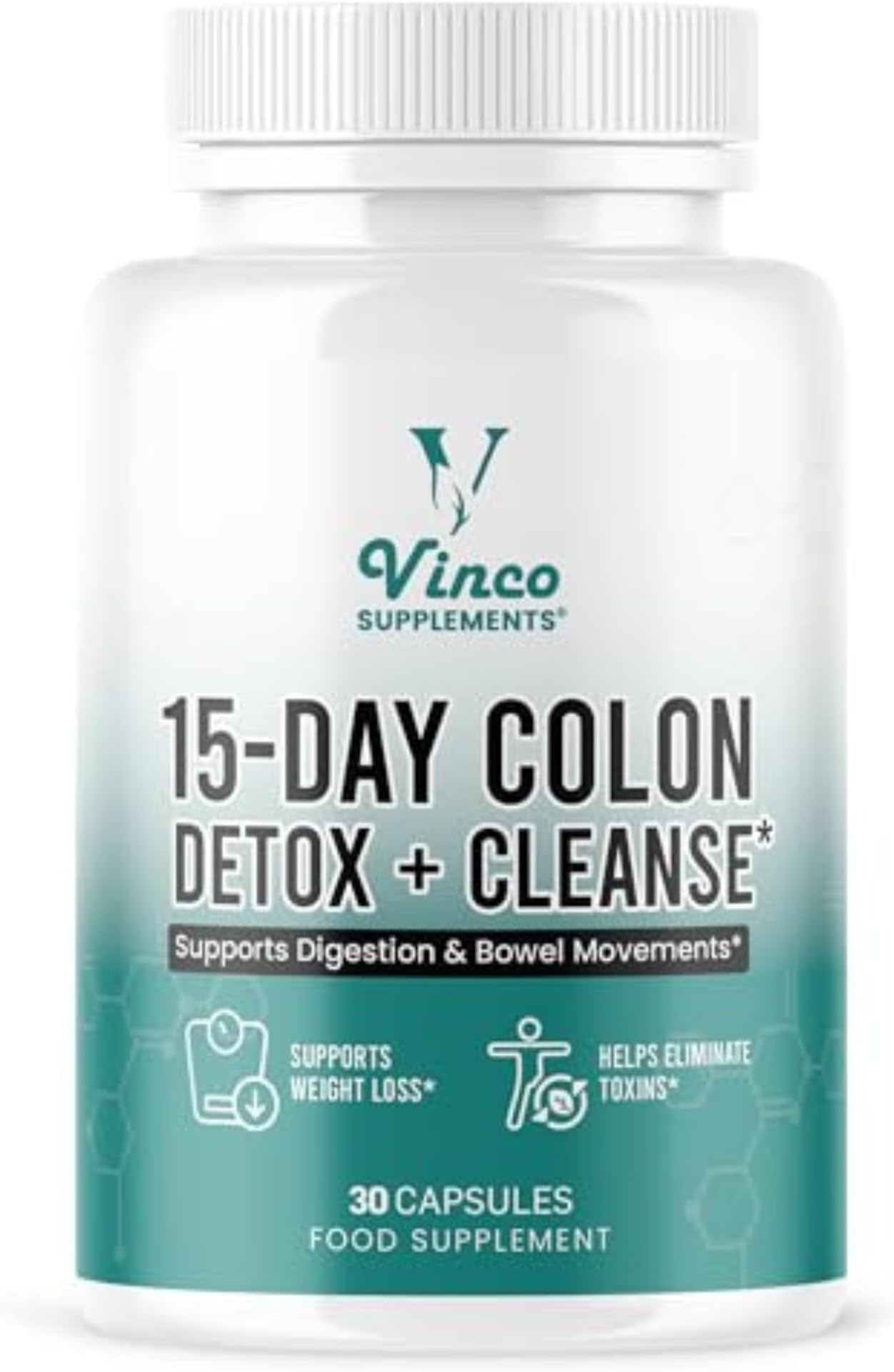 Vinco Colon Cleanse 15 Day Detox - Supports Weight Loss - Eliminates Toxins - Relieves Constipation & Bloating - Probiotics for Gut Health - Promotes Regularity - Herbal Stool Softener