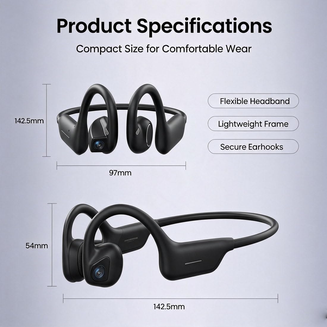 Auriculares De OíDo Abierto con CáMara Inteligente De 8 MP (Blanco) | Auriculares ConduccióN óSea Open-Ear Con CáMara Pov, MicróFonos Duales, Ip54 Y App, Manos Libres Para Deportes Y Viajes
