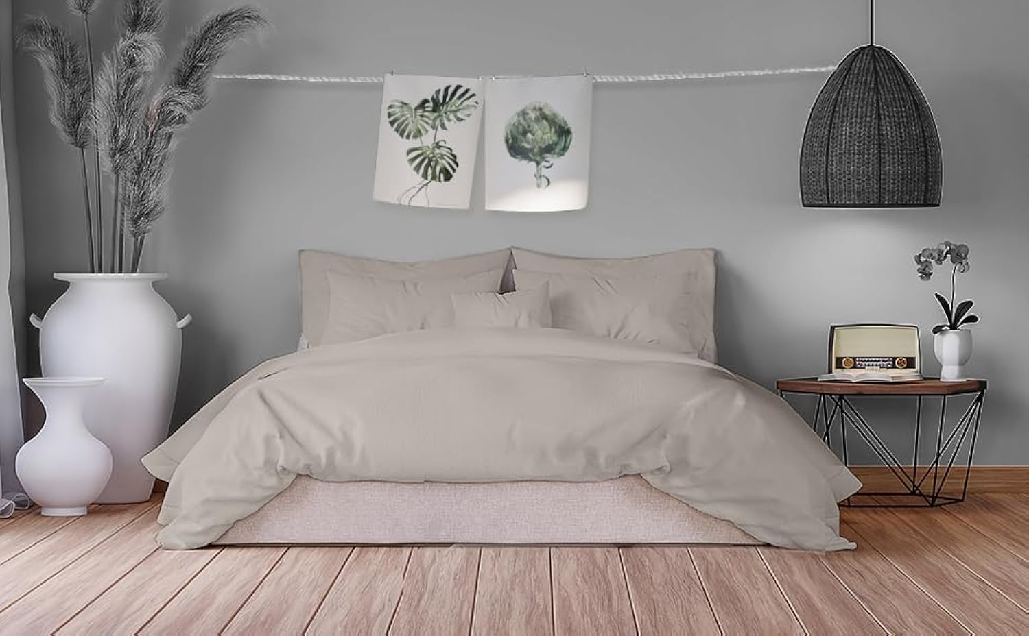 Homesty Premium pościel 200x200 cm + 2 poszewki na poduszki 80x80 cm – 100% bawełna, zestaw pościeli 3-częściowy Öko Tex z zamkiem YKK, kolor Beige/Taupe, miękka i oddychająca
