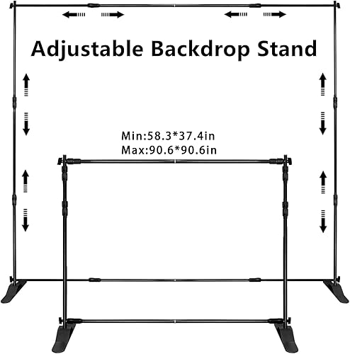 Miniatura 2 de Soporte de pancarta de fondo de pantalla de 8 x 8 pies, soporte telescópico ajustable para ferias comerciales, cabina de fotos, fondo de exhibición