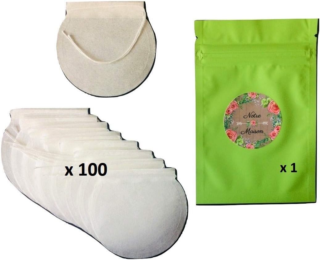 Pack of 100 Non-Woven Biodegradable Empty Loose Leaf Tea Bags + 1 Resealable Foil Bag - Young French Company