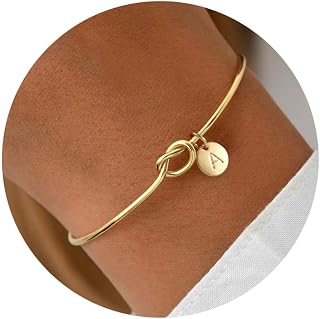 Turandoss Dainty Personalized Initial A-Z Bracelet for Women - Hypoallergenic Brass Cuff Bangle Jewelry Gift