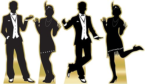 Beistle 4 piezas grandes de cartón de 5 pies 5 pulgadas x 34.5 pulgadas, silueta de bailarín de los años 20, decoración de graduación de los años