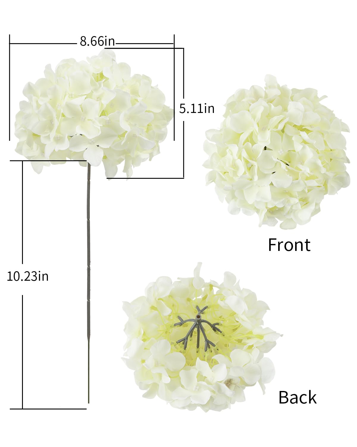 DuHouse Artificial Bigger Silk Hydrangea Flower Heads with Stem Realistic Fake Hydrangea Flower Bouquets for Wedding Home Party Garden Centerpiece Pack of 6(Cream) - Image 3
