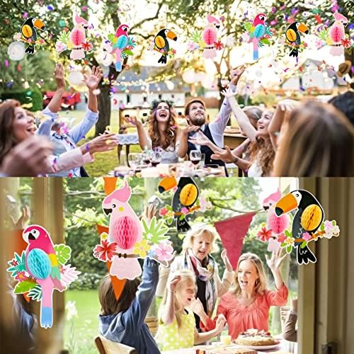 Tropical Birds Hanging Parrots Decoration 3 Pieces Birds Party Paper Cutouts Honeycomb Parrot Ornaments Bird Party Hanging Decorations for Hawaiian Summer Beach Tiki Bar Luau Party Supplies