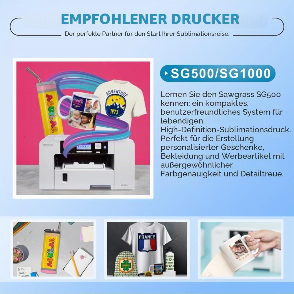 SG500/SG1000 Nicht VERWENDEN FÜR V4.0.3 Sublimationstinte Patronen (4C KCMY) - TÜV-zertifizierte OEM-Tinte für Sawgrass Virtuoso SG500/SG1000 - Keine Streifen, Blauer Engel-konform