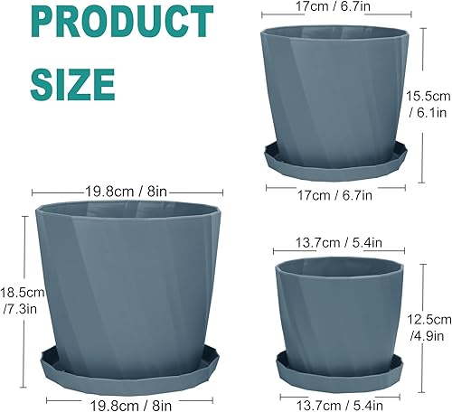 Miniatura 2 de IHDYPPEW 6 Pack 86.55.3 Inch Plant Pot Set, Blue Planters with Drainage Holes and Saucers, Plastic Flower pots for Indoor and Outdoor Plants