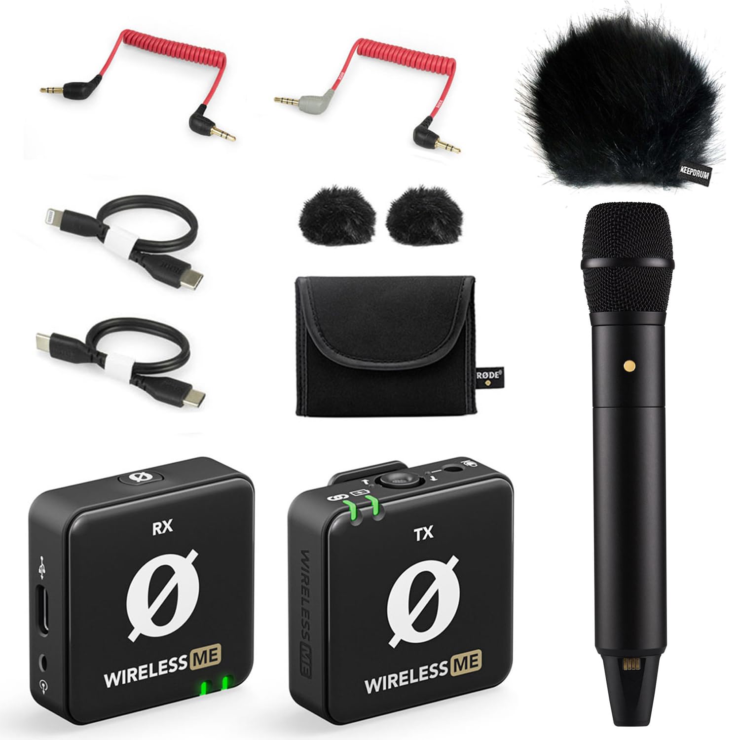 Rode Wireless ME cyfrowy bezprzewodowy system mikrofonowy + mikrofon ręczny Interview PRO + keepdrum futrzana ochrona przed wiatrem, kolor czarny