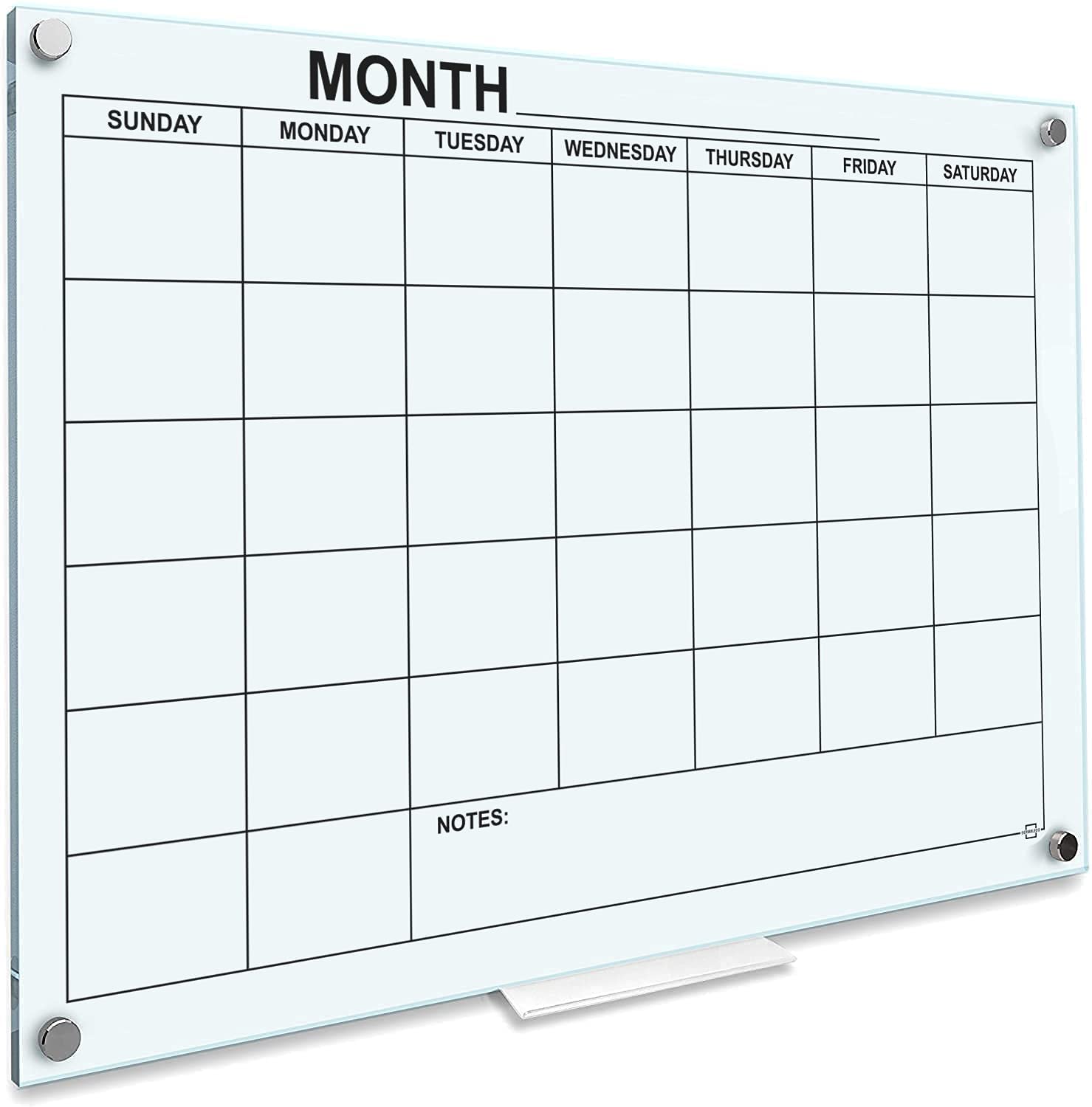 Glass Whiteboard Calendar Monthly Planner White Board Calendar Dry Erase Board 34”x46” Dry Erase Calendar for Wall Weekly Glass Calendar Whiteboard Home Office Large Wall Calendar 2023 & Marker Tray