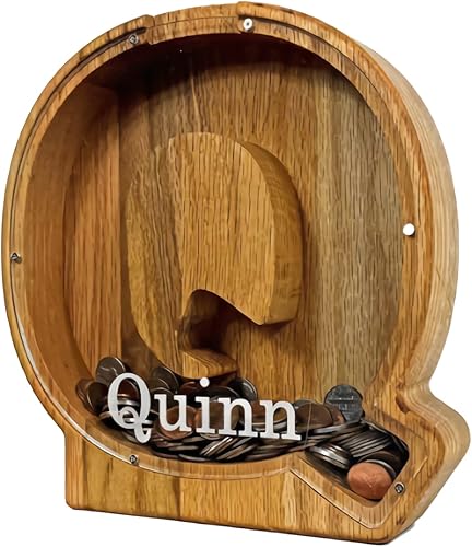 Miniatura 7 de Alcancía de madera con nombre personalizado, alcancía de regalo, nombre grabado con láser, 26 letras en inglés, decoración de bricolaje, regalos