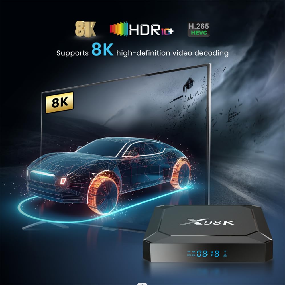 CHROX Boîtier TV Android 13.0, 4 Go De RAM 32 Go De ROM, X98 K Android TV Box 4K WiFi 6 avec RK3528A Quad-Core, Android Box 2,4 G/5 G WiFi Bluetooth 5.0 USB 3.0 TV Box Android,2gb+16gb