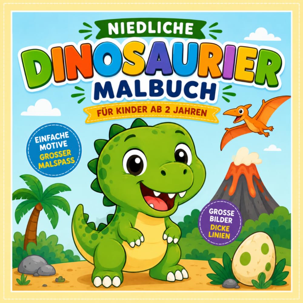 Mein erstes Dino-Malbuch: Einfache Dinosaurier zum Ausmalen für Kinder ab 2 Jahren