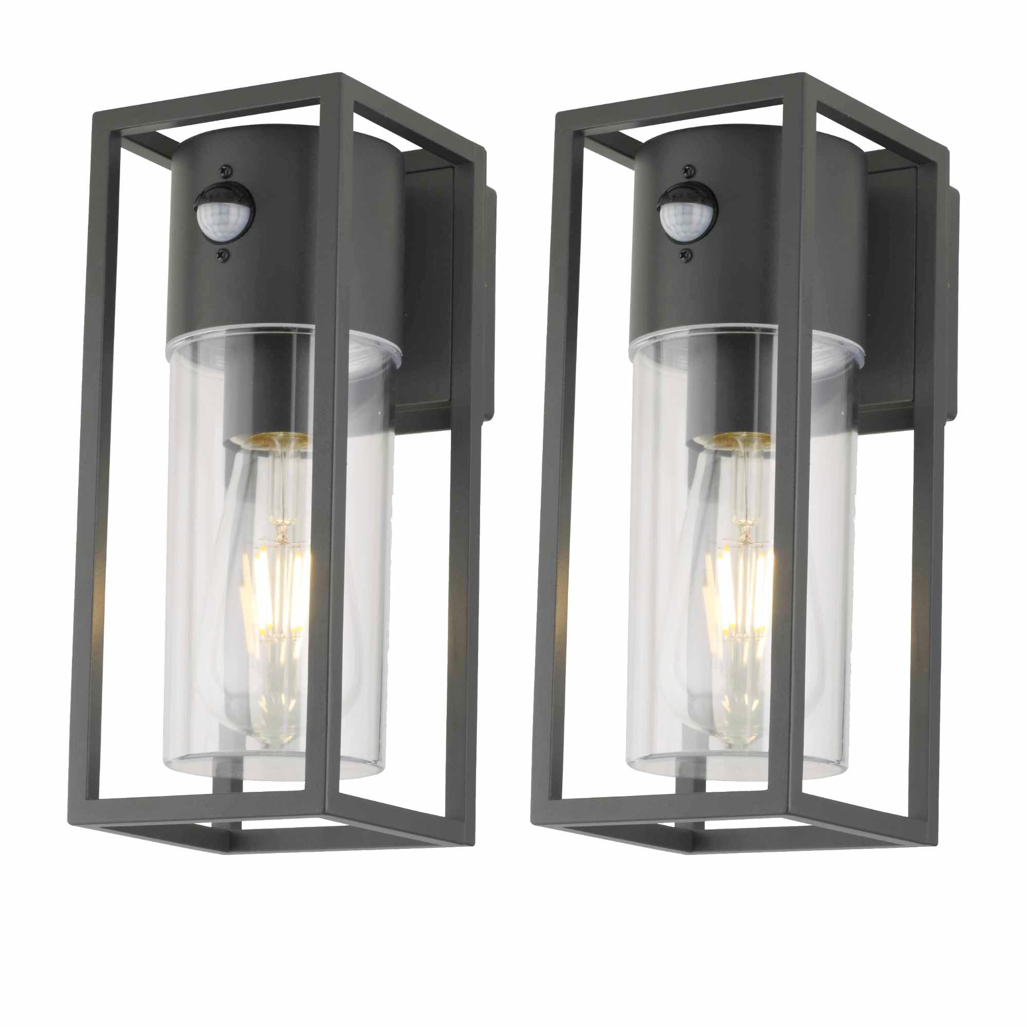 Firstchoicelighting Black & Clear Set Of 2 Hale - Black Outdoor Motion Sensor Ip44 Security Wall Light