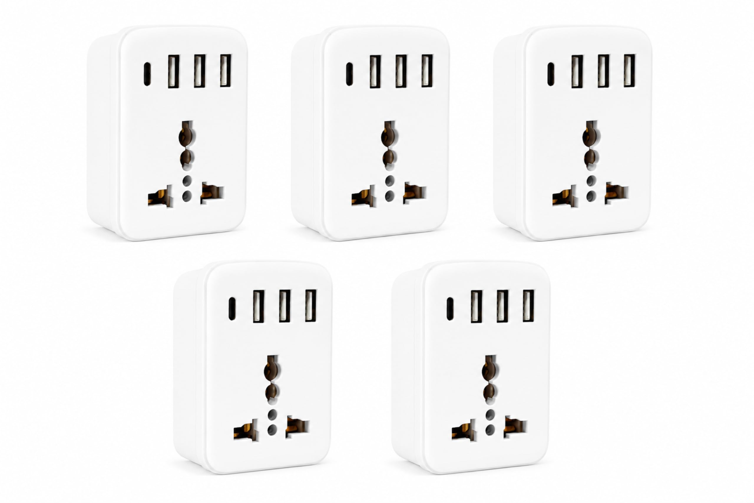 MX Worldwide Universal Socket Travel Adapter with Type-C PD (5V/3A) & Triple USB Ports (5V 3.4A Fast Charging Ports)-5 in One 100V-250V AC Plug – Type D Plug (White)- Pack of 5-image-24