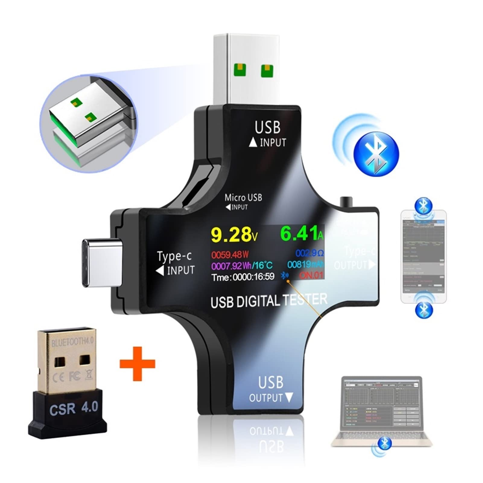Urządzenie pomiarowe tester USB Usb. Tester Typ Bluetooth. -C pd. Digital Voltmeter Napięcie Obecny Miernik AMMETER Detector Power Bank Ładowarka(With Bluetooth)