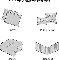 Vista 4 de Conjunto de edredón de algodón Grand Avenue tamaño Queen, 6 piezas, juego de ropa de cama geométrica jaspeada beige, faldón para cama, almohadas