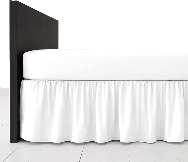 R&Z Plain Dyed Pollycotton Frilled Bed Base Valance Sheet (White, Double)