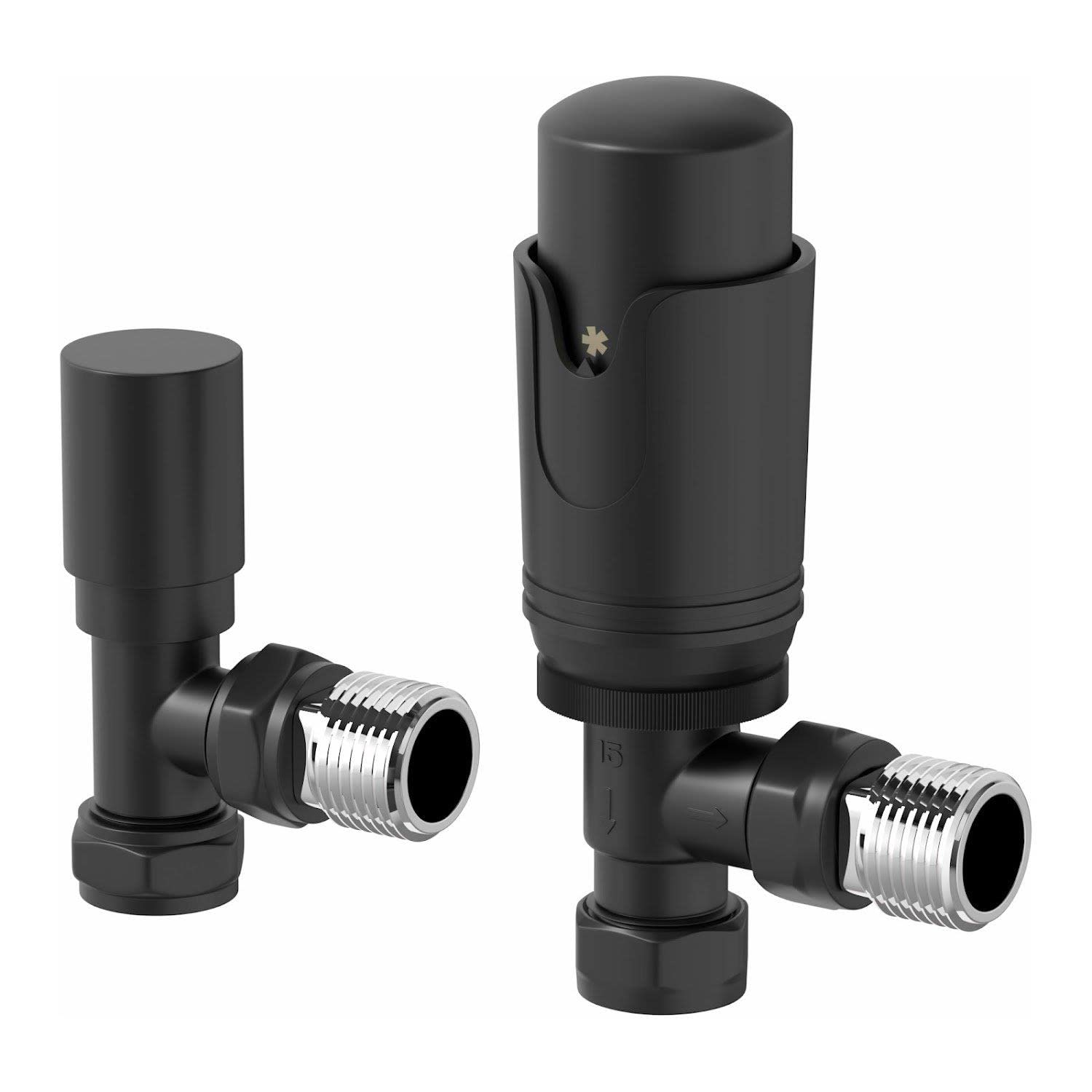 Duratherm Black Duratherm® Thermostatic Radiator Valve Pack Set, 15Mm Lockshield Trv & Thermostat, Matte Valves For Radiators, Angled