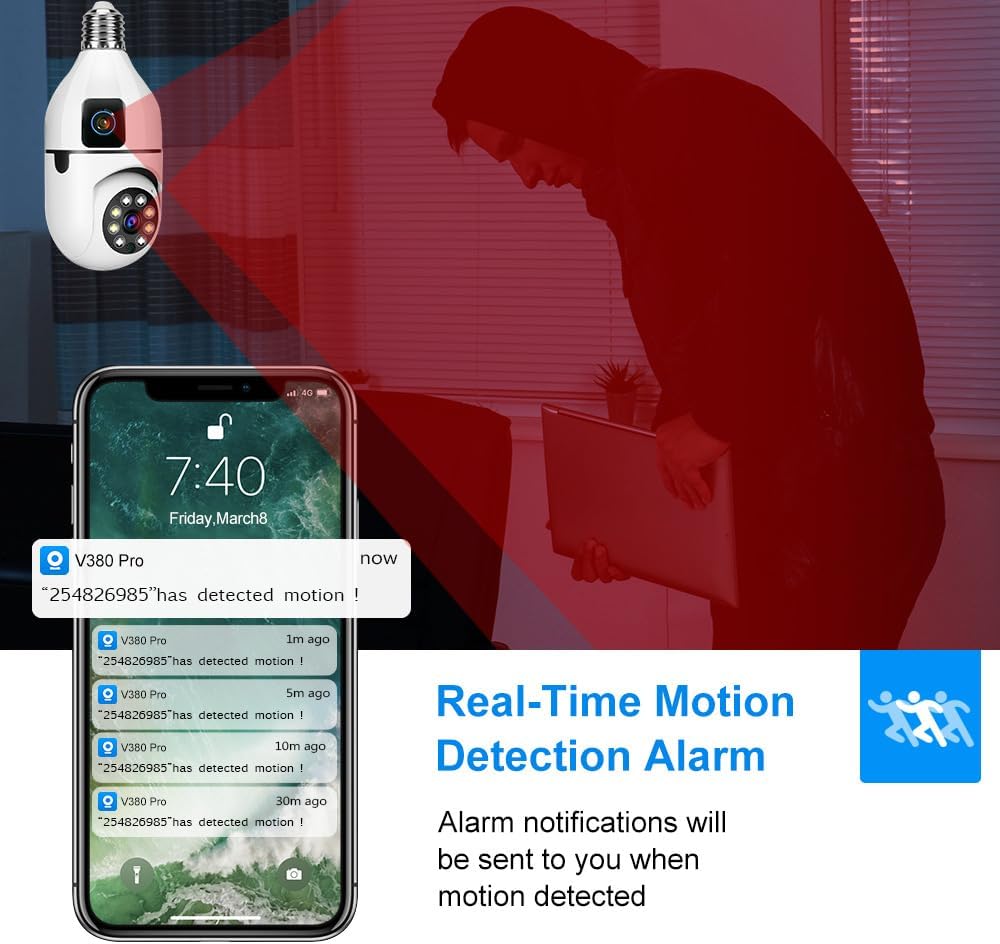 Smartphone displaying real-time motion detection alerts from the camera