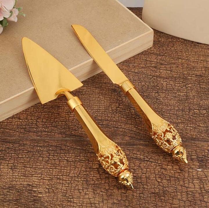 Celebration Gold Wedding Cake Knife Server Set Vintage Design Cake Cutter for Party