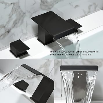 Matte Black Roman Tub Faucet, Deck Mount Bath Tub Faucet Set 3 Hole Waterfall Bathtub Faucet High Flow Garden Tub Filler