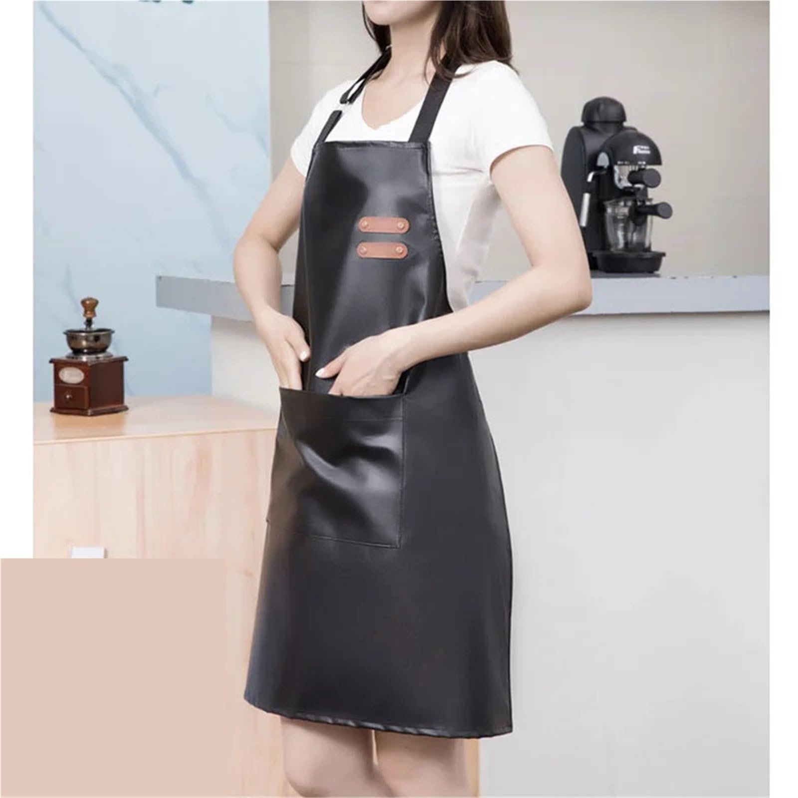 Delantal Delantal de cuero PU impermeable y resistente al aceite, ropa de trabajo de cocina, delantal Unisex ajustable, 2 uds. Para Restaurante, Cafetería
