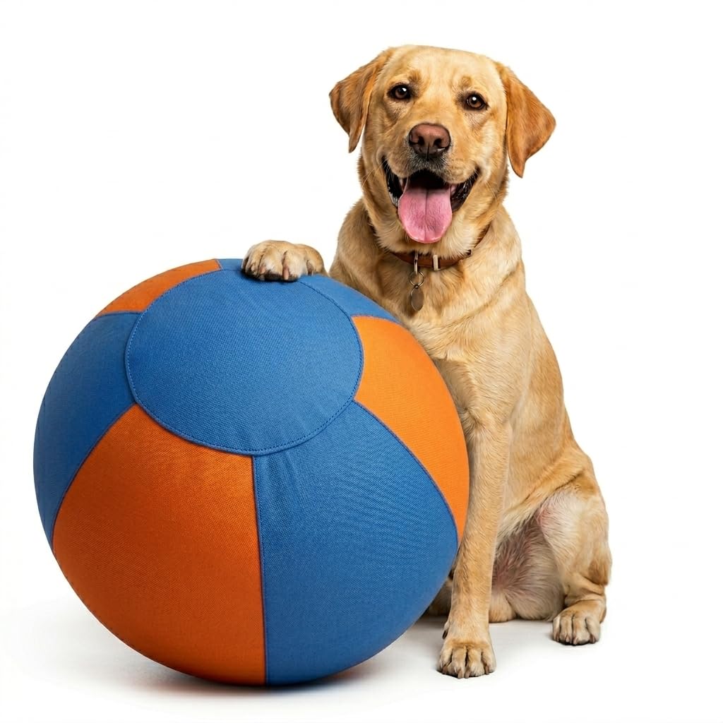 Herding Ball for Dogs,Giant Ball for Outdoor Dog Fitness,Resistant Dog Soccer with Handle for Agility Training,Mental Stimulation & Push-and-Chase Play (A, M (18 inch))
