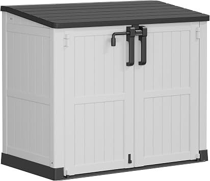 LHBcraft Outdoor Storage Cabinet 36 Cu Ft with Lockable Doors, Portable Horizontal Resin Storage Shed - Easy to Assemble, Waterproof Small Storage Shed with Floor