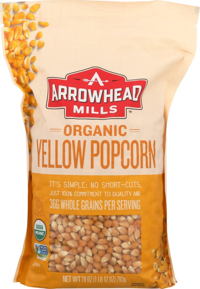 Arrowhead Mills Organic Yellow Popcorn, 28 oz Bag (Pack of 2)