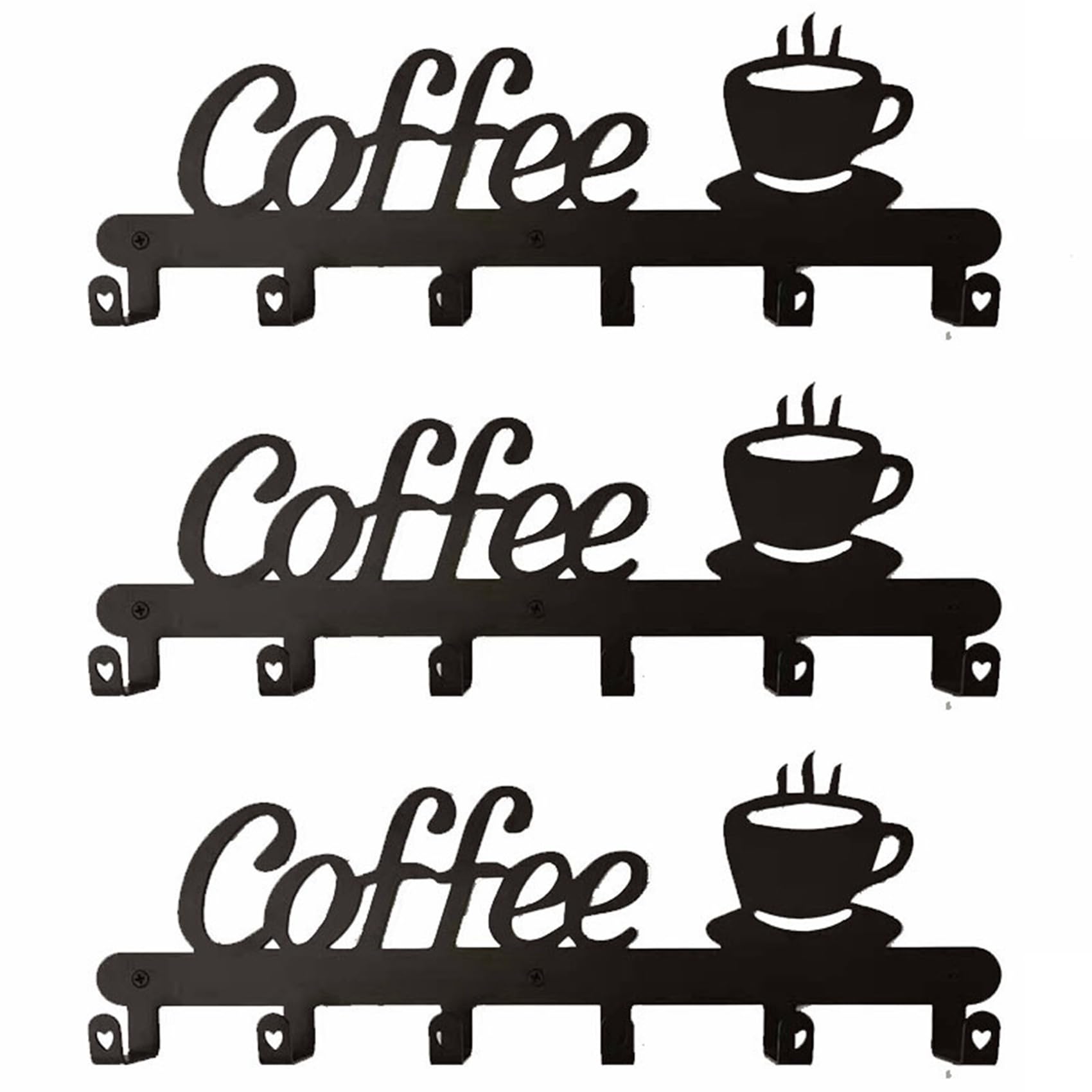 Hndhbfgrt 3X Coffee Mug Holder Wall Mounted,Coffee Bar Decor Sign,Coffee Cup Rack Holds,Coffee Sign Mug Hanger,Coffee Mug Rack