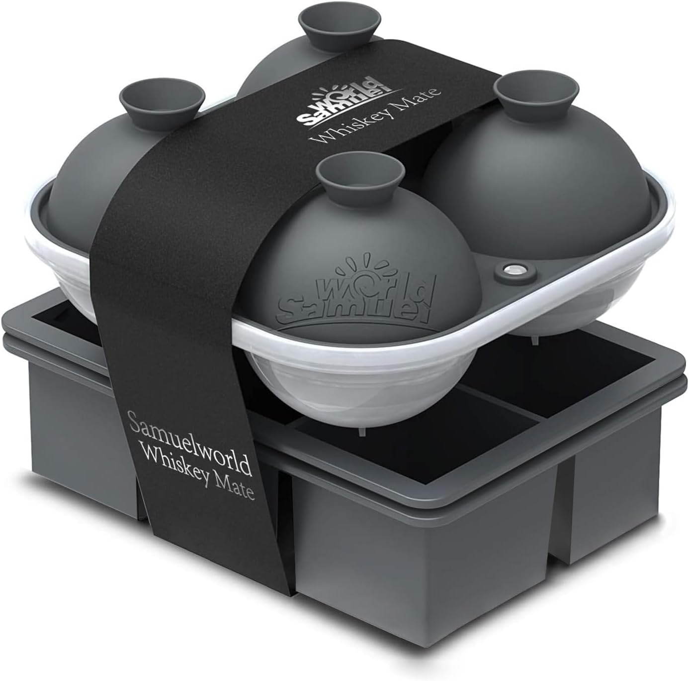 Samuelworld Premium Ice Tray Combo (16 Ice Cube/6 Ice Ball), New Upgraded Large Ice Sphere Maker Ice Cube Trays, Spill-Free Integrated Funnels, Whiskey Bourbon Cocktails Ice mold, Black(With Ice Bags)