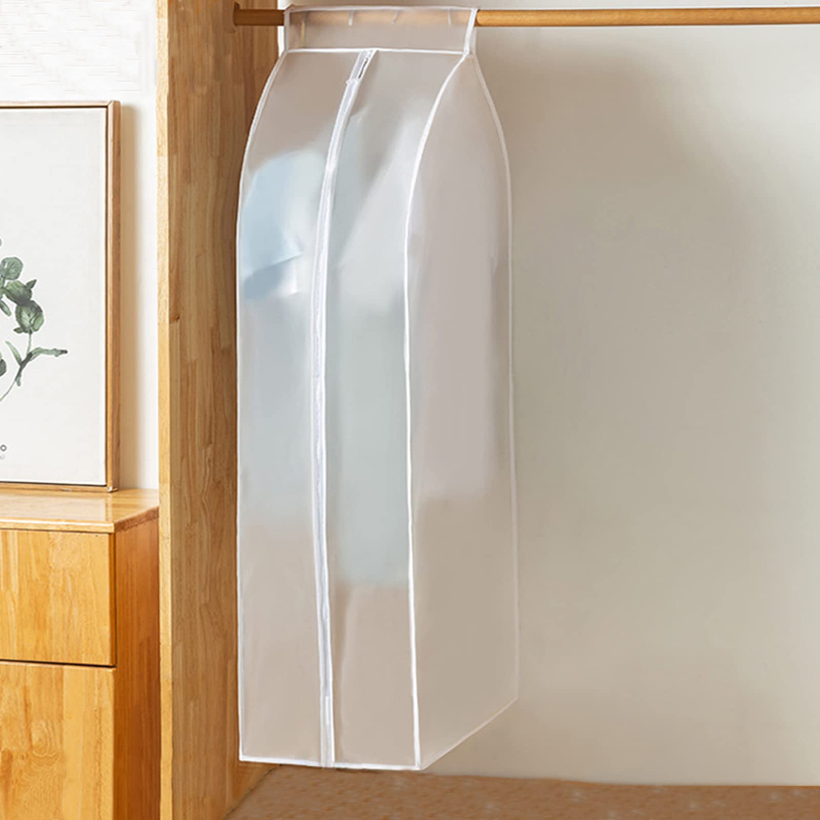Housse De Rangement Vêtements Non-tissé - Dimensions 52x52x130 Cm - Fermeture éclair + Fenêtre Transparente - Anti-poussière, Mites, Humidité - Couleur Marron