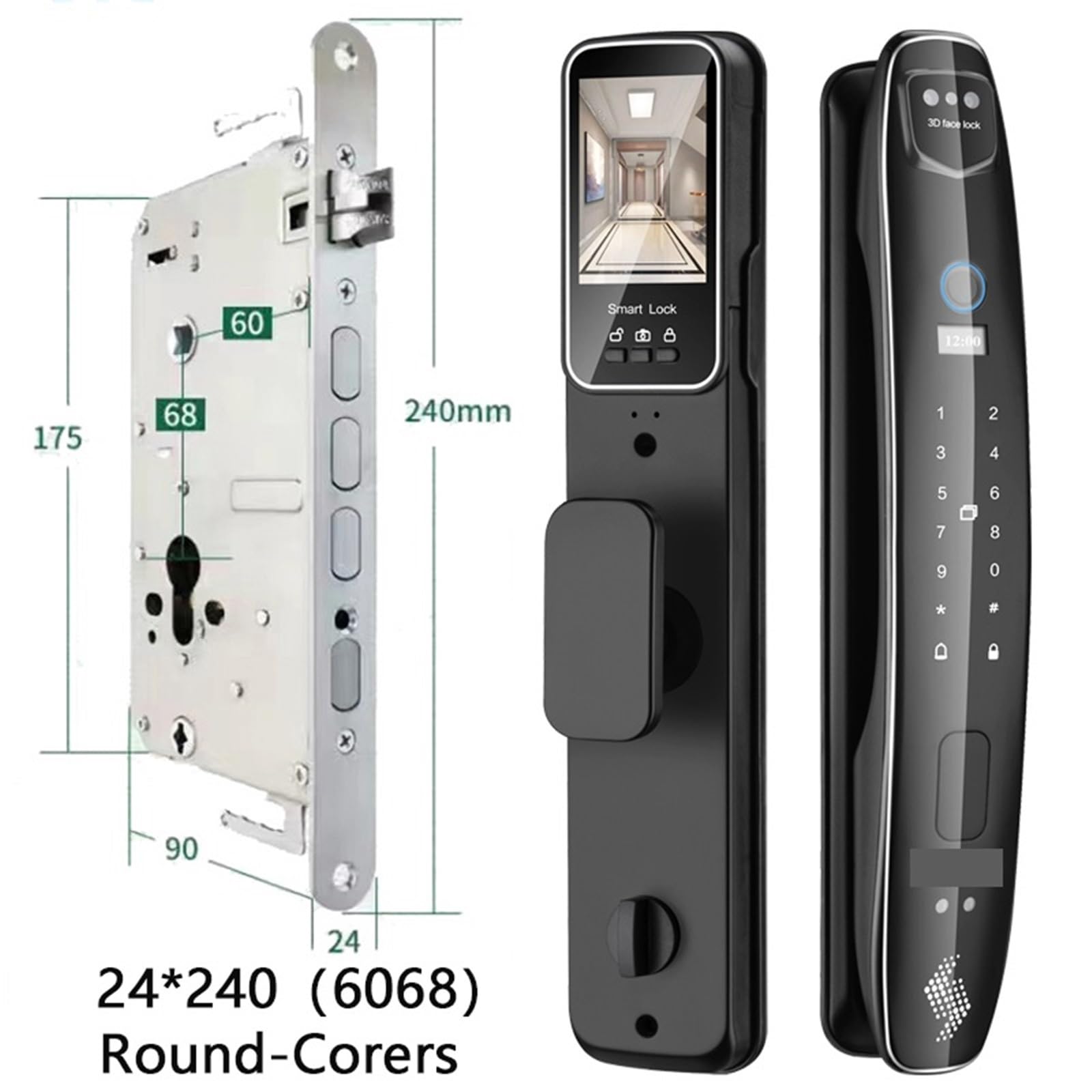 Serrure de porte intelligente 3D, caméra sécurité, moniteur, empreinte digitale, mot passe, biométrique, clé électronique, déverrouillage Bureau Commercial(CS7(6068-U-24-240-R))