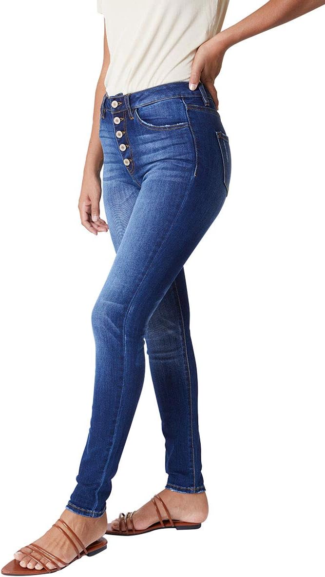 Kan Can Women's High Rise Curvy Button Fly Super Skinny Jeans - KC7114