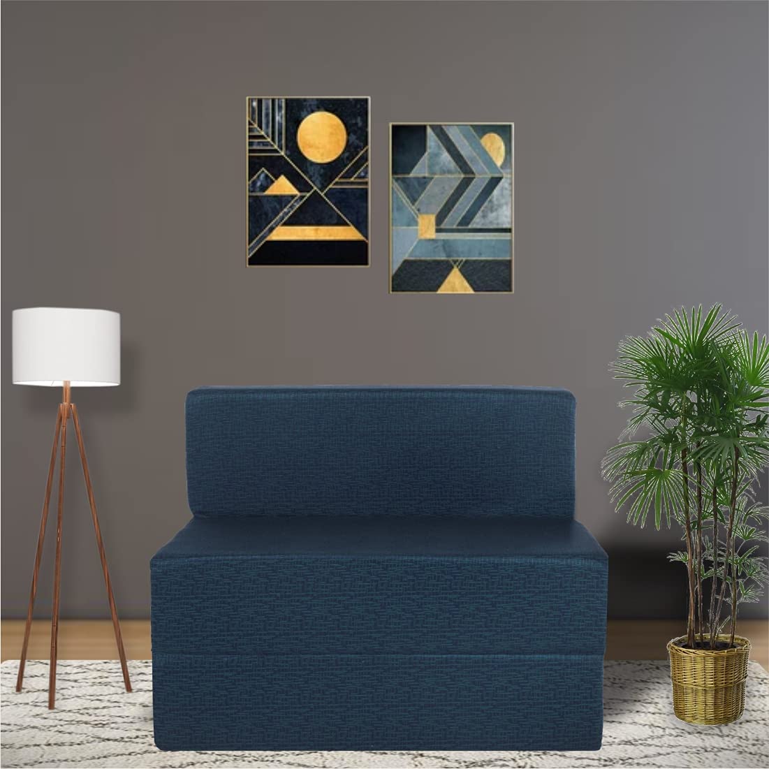 WELCO HOME DECOR Deluxe 3x6 Feet Foldable Sofa Cum Bed with Removal Washable Fabric Cover- Perfect for Guests- One Seater- Blue Home Decor.