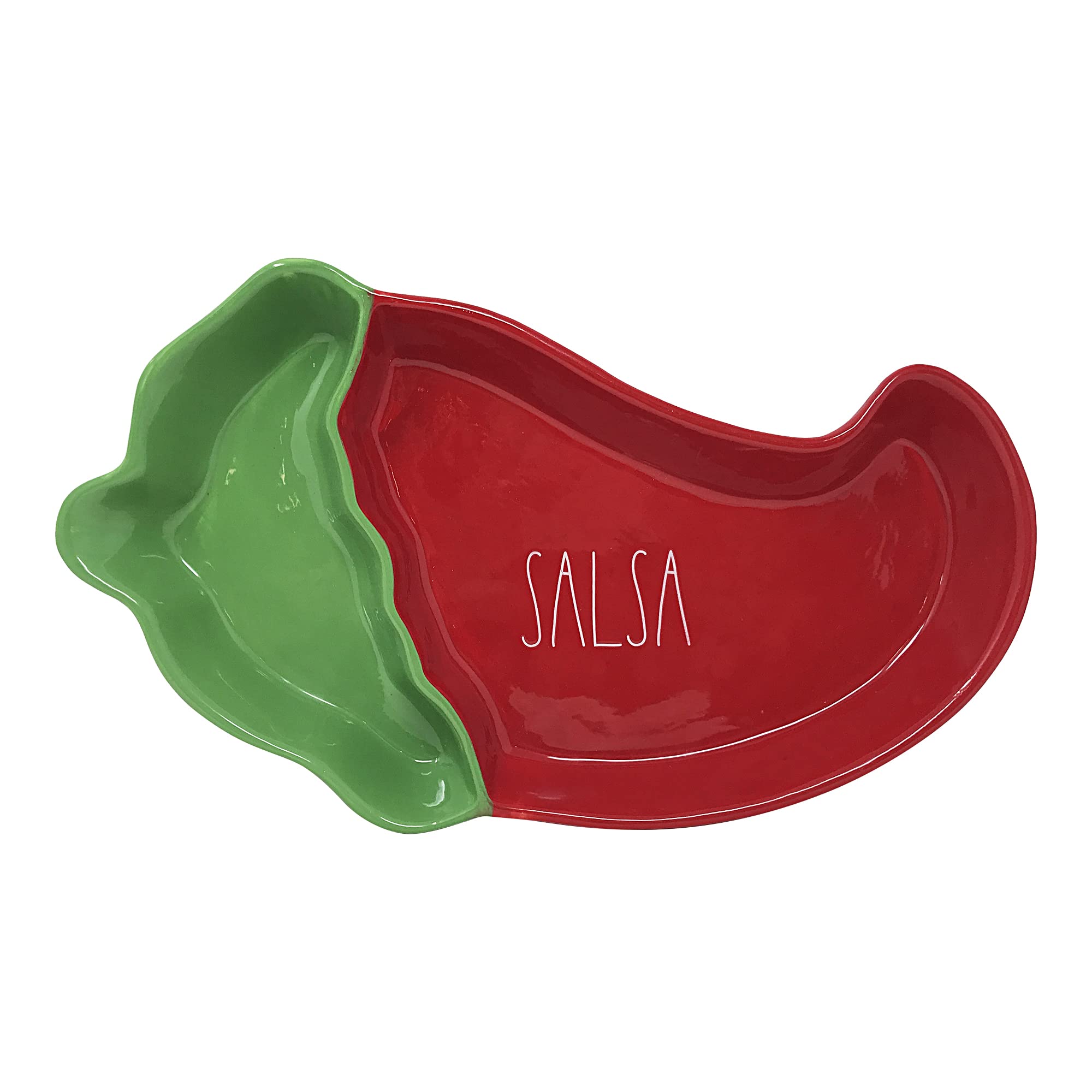 Rae Dunn by Magenta Ceramic Chip and Dip Platter (Salsa/Red/Green, 14