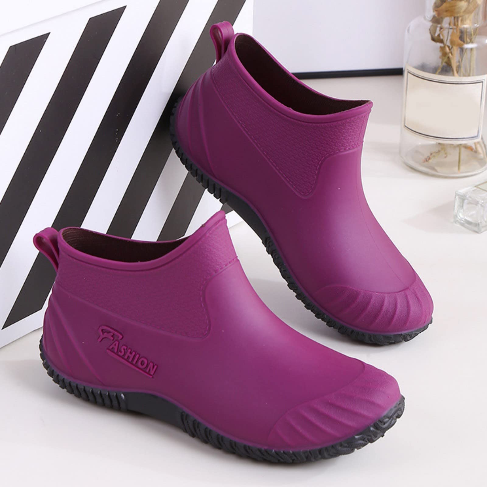 Bottes De Pluie Femme Imperméables – Bottines Caoutchouc Classiques Élégantes, Bottes Fantaisie Noires Pour Hiver, Pluie Et Neige, Confort Et Style