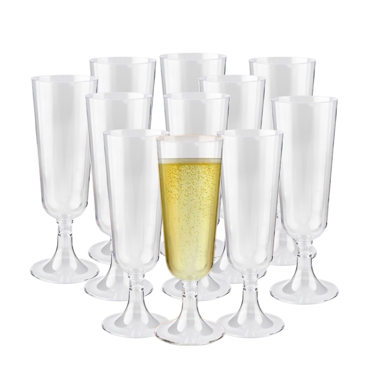 HOMESHOPA 150ml Plastic Champagne Flutes, 16 Pack 5oz Clear Wine Glasses, Unbreakable Reusable Cocktail Prosecco Glasses for Weddings Birthdays Christmas BBQ & Garden Parties
