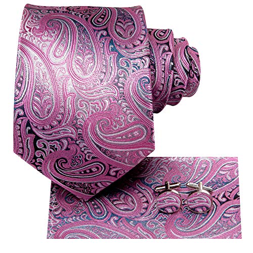 Image of Hi-Tie Paisley Floral Ties Set for Men Silk Mens Stripes Necktie Pocket Square Cufflinks Set Formal Business
