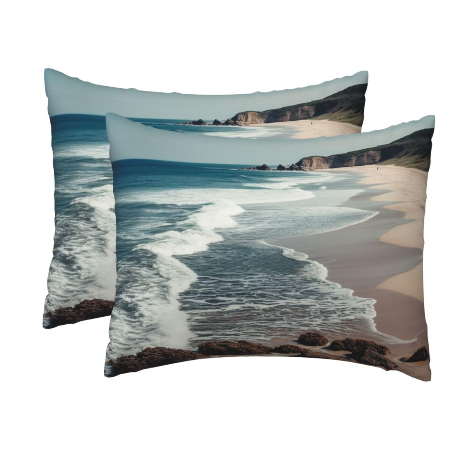 2 Pack Standard Pillow Cases with Hidden Zipper, Soft Breathable Pillow Covers for Hair and Skin, Beach Ocean Shore Pillowcases 20"x26" Bed Pillow Protectors Cover for Sleeping Gifts