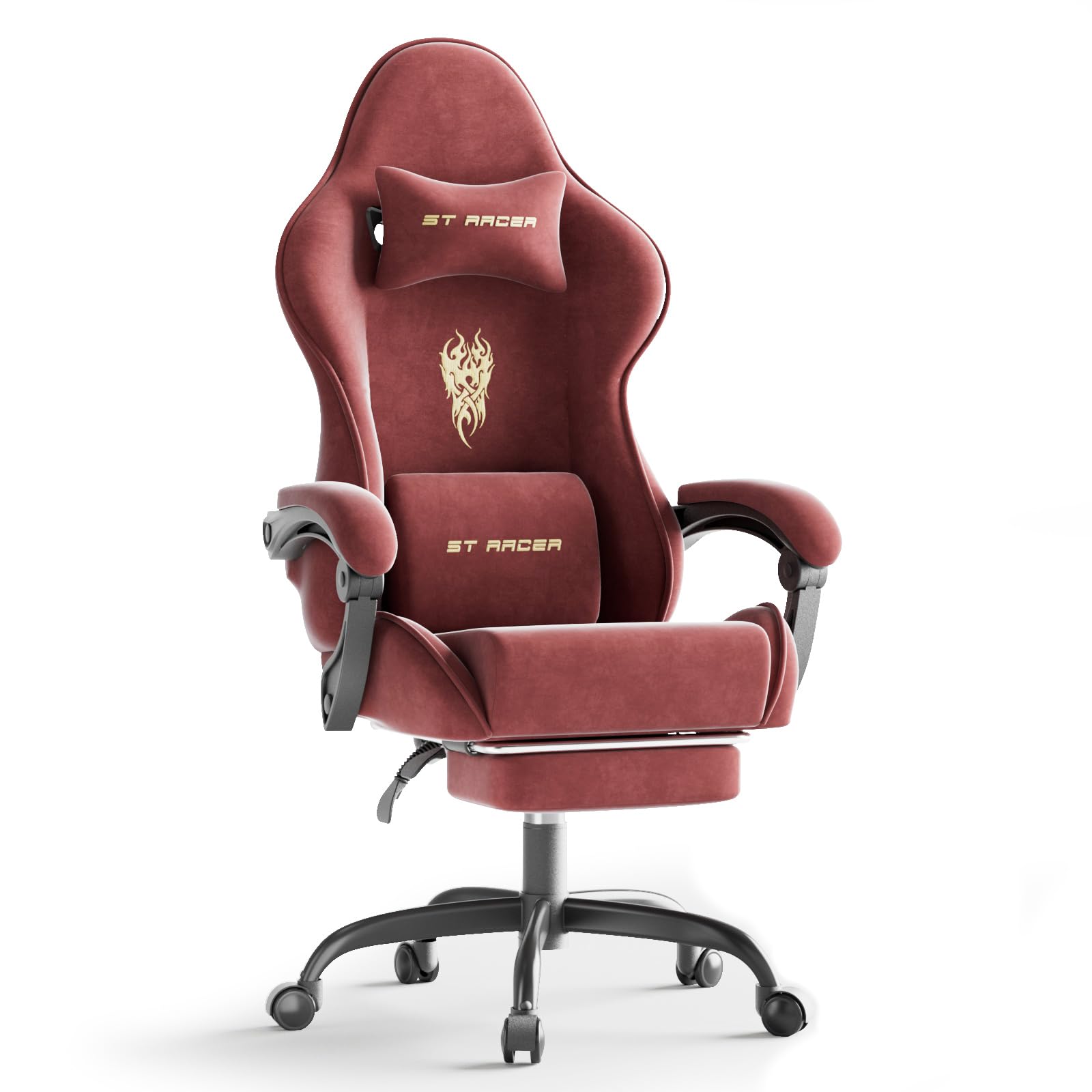 Ferghana Velvet Fabric Gaming Chair, High Back Ergonomic Gamer Chair for Adult, Comfortable Video Game Chair with Footrest and Massage Lumbar Cushion,